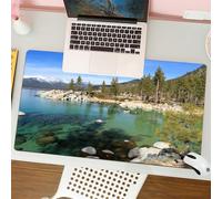 QRFASFZO Tapis de Souris Gaming - 30x80 cm - Tapis de Souris Esports - Ne Glisse jamais - Couverture complète du Bureau - Lac Tahoe, lieux pittoresques américains, Montagnes avec rochers enneigés dan