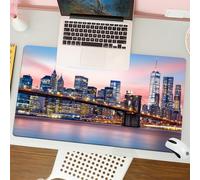 QRFASFZO Tapis de Souris Gaming - 30x80 cm - Tapis de Souris Esports - Ne Glisse jamais - Couverture complète du Bureau - Le Pont de Brooklyn à New York et Les toits de Lower Manhattan dans Le Cadre