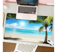 QRFASFZO Tapis de Souris Gaming - 30x80 cm - Tapis de Souris Esports - Ne Glisse jamais - Couverture complète du Bureau - Plage Tropicale Tranquille avec des Palmiers construisant Une mer Turquoise s
