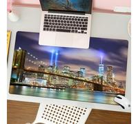 QRFASFZO Tapis de Souris Gaming - 30x80 cm - Tapis de Souris Esports - Ne Glisse jamais - Couverture complète du Bureau - Décoration d'appartement, Skyline de Manhattan avec Le Pont de Brooklyn et Le