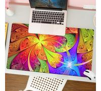 QRFASFZO Tapis de Souris Gaming - 30x80 cm - Tapis de Souris Esports - Ne Glisse jamais - Couverture complète du Bureau - Motif Floral Fractal 3D aux Couleurs vibrantes de l'arc-en-Ciel avec des feui