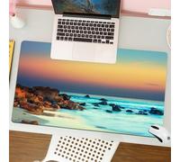 QRFASFZO Tapis de Souris Gaming - 30x80 cm - Tapis de Souris Esports - Ne Glisse jamais - Couverture complète du Bureau - Crépuscule côtier, Littoral crépusculaire avec Ciel coloré et côte rocheuse,