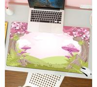 QRFASFZO Tapis de Souris Gaming - 30x80 cm - Tapis de Souris Esports - Ne Glisse jamais - Couverture complète du Bureau - Décor de Champignons, cerisiers en Fleurs dans Une forêt de Conte de fées Fan