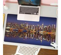 QRFASFZO Tapis de Souris Gaming - 30x80 cm - Tapis de Souris Esports - Ne Glisse jamais - Couverture complète du Bureau - Paysage, Paysage Urbain Paysage de la Ville de New York à Minuit USA Océan Ré