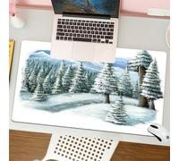 QRFASFZO Tapis de Souris Gaming - 30x80 cm - Tapis de Souris Esports - Ne Glisse jamais - Couverture complète du Bureau - Thème de Noël, Une forêt Tranquille Couverte d'immenses Montagnes sous la nei