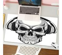 QRFASFZO Tapis de Souris Gaming - 30x80 cm - Tapis de Souris Esports - Ne Glisse jamais - Couverture complète du Bureau - Illustration en Noir et Blanc d'un Casque, Graphique de crâne avec Un Casque,