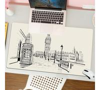 QRFASFZO Tapis de Souris Gaming - 30x80 cm - Tapis de Souris Esports - Ne Glisse jamais - Couverture complète du Bureau - Moderne, Ville de Londres avec scène de Monument Big Ben dans Le Style d'esqu