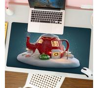 QRFASFZO Tapis de Souris Gaming - 30x80 cm - Tapis de Souris Esports - Ne Glisse jamais - Couverture complète du Bureau - Superbe Maison de fées décorée à Noël en Forme de Bouilloire avec Un intérieu