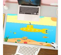 QRFASFZO Tapis de Souris Gaming - 30x80 cm - Tapis de Souris Esports - Ne Glisse jamais - Couverture complète du Bureau - sous-Marin Jaune, Dessin animé Aventure sous-Marine méduse Coffre au trésor p