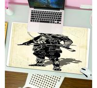 QRFASFZO Tapis de Souris Gaming - 30x80 cm - Tapis de Souris Esports - Ne Glisse jamais - Couverture complète du Bureau - Japonais, Portrait d'un Guerrier médiéval avec des vêtements de Guerre et Une