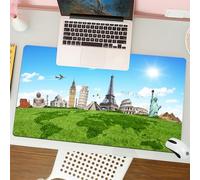 QRFASFZO Tapis de Souris Gaming - 30x80 cm - Tapis de Souris Esports - Ne Glisse jamais - Couverture complète du Bureau - Carte, Monuments historiques célèbres du Monde, Destinations de Voyage à thèm