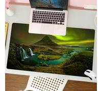 QRFASFZO Tapis de Souris Gaming - 30x80 cm - Tapis de Souris Esports - Ne Glisse jamais - Couverture complète du Bureau - Merveille islandaise : Les aurores boréales illuminent Une Cascade et Un pic