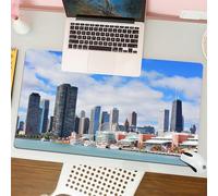 QRFASFZO Tapis de Souris Gaming - 30x80 cm - Tapis de Souris Esports - Ne Glisse jamais - Couverture complète du Bureau - Horizon Urbain du Centre-Ville de Chicago avec des Gratte-Ciel sur Le lac Mic