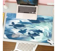 QRFASFZO Tapis de Souris Gaming - 30x80 cm - Tapis de Souris Esports - Ne Glisse jamais - Couverture complète du Bureau - Tortue dans Une éclaboussure d'aquarelle, Tortues Marines nageant dans des to