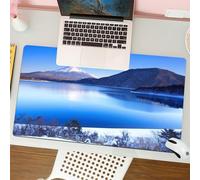 QRFASFZO Tapis de Souris Gaming - 30x80 cm - Tapis de Souris Esports - Ne Glisse jamais - Couverture complète du Bureau - Paysage d'hiver, Les Sommets enneigés du Mont Fuji se reflètent dans Un lac d