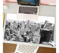QRFASFZO Tapis de Souris Gaming - 30x80 cm - Tapis de Souris Esports - Ne Glisse jamais - Couverture complète du Bureau - Manhattan Skyline Noir et Blanc New York City(1)(1)