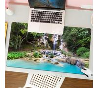QRFASFZO Tapis de Souris Gaming - 30x80 cm - Tapis de Souris Esports - Ne Glisse jamais - Couverture complète du Bureau - Charmante Oasis de Cascade Verte, Une Merveille en Cascade entourée de feuill