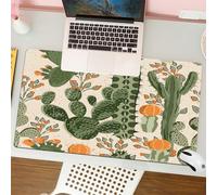 QRFASFZO Tapis de Souris Gaming - 30x80 cm - Tapis de Souris Esports - Ne Glisse jamais - Couverture complète du Bureau - Motif vectoriel harmonieux de Cactus Succulents Verts et de Fleurs Oranges. F