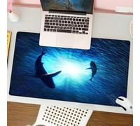 QRFASFZO Tapis de Souris Gaming - 30x80 cm - Tapis de Souris Esports - Ne Glisse jamais - Couverture complète du Bureau - Illustration de Deux Requins Formant Un Cercle sous l'eau