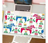 QRFASFZO Tapis de Souris Gaming - 30x80 cm - Tapis de Souris Esports - Ne Glisse jamais - Couverture complète du Bureau - Cheval de Troie Folklorique et éléments Floraux colorés, modèles de Culture p