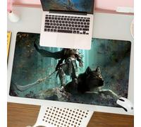QRFASFZO Tapis de Souris Gaming - 30x80 cm - Tapis de Souris Esports - Ne Glisse jamais - Couverture complète du Bureau - Un Chasseur Elfe Brutal, armé d'une Glaive, se Dresse fièrement sur Une Colli