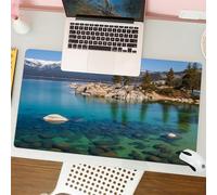 QRFASFZO Tapis de Souris Gaming - 30x80 cm - Tapis de Souris Esports - Ne Glisse jamais - Couverture complète du Bureau - Lac Tahoe, lieux pittoresques américains, Montagnes avec rochers enneigés dan