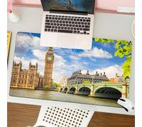 QRFASFZO Tapis de Souris Gaming - 30x80 cm - Tapis de Souris Esports - Ne Glisse jamais - Couverture complète du Bureau - Londres, Big Ben Historique et Pont de Westminster, Saison printanière fraîch