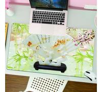 QRFASFZO Tapis de Souris Gaming - 30x80 cm - Tapis de Souris Esports - Ne Glisse jamais - Couverture complète du Bureau - Décoration Orientale, éventail en Jade au Design Complexe et poétique, entour