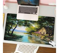 QRFASFZO Tapis de Souris Gaming - 30x80 cm - Tapis de Souris Esports - Ne Glisse jamais - Couverture complète du Bureau - Peinture de Paysage, Une cabane de Campagne, nichée dans Une rivière réfléchi