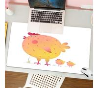 QRFASFZO Tapis de Souris Gaming - 30x80 cm - Tapis de Souris Esports - Ne Glisse jamais - Couverture complète du Bureau - Dessin animé, Une Poule et Un Poussin colorés, sur Fond Blanc