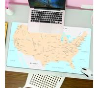 QRFASFZO Tapis de Souris Gaming - 30x80 cm - Tapis de Souris Esports - Ne Glisse jamais - Couverture complète du Bureau - Paysage américain, Une Carte détaillée met en évidence Les Pays, Les Villes e
