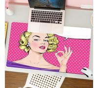 QRFASFZO Tapis de Souris Gaming - 30x80 cm - Tapis de Souris Esports - Ne Glisse jamais - Couverture complète du Bureau - Fille Blonde Pop Art. OK de la Main. Bulle de Dialogue Vide. Zone de Texte. F