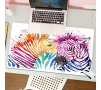 QRFASFZO Tapis de Souris Gaming - 30x80 cm - Tapis de Souris Esports - Ne Glisse jamais - Couverture complète du Bureau - T-Shirt zèbre drôle Graphique Illustration zèbre Arc-en-Ciel avec Fond Textur