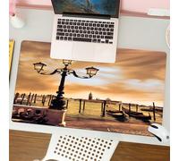 QRFASFZO Tapis de Souris Gaming - 30x80 cm - Tapis de Souris Esports - Ne Glisse jamais - Couverture complète du Bureau - Venise, gondoles de la Lagune de Venise amarrées par la Place Saint-Marc sur