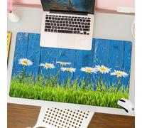 QRFASFZO Tapis de Souris Gaming - 30x80 cm - Tapis de Souris Esports - Ne Glisse jamais - Couverture complète du Bureau - Scène Florale, Marguerites Blanches, Herbe Verte, Contre Une clôture en Bois