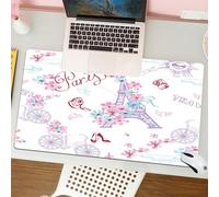 QRFASFZO Tapis de Souris Gaming - 30x80 cm - Tapis de Souris Esports - Ne Glisse jamais - Couverture complète du Bureau - Motif sans Couture avec Symboles parisiens. Voyage Romantique à Paris.