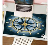 QRFASFZO Tapis de Souris Gaming - 30x80 cm - Tapis de Souris Esports - Ne Glisse jamais - Couverture complète du Bureau - Navigation Boussole dorée avec Rose des Vents et Casque sur Une Surface Marit