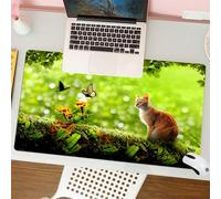 QRFASFZO Tapis de Souris Gaming - 30x80 cm - Tapis de Souris Esports - Ne Glisse jamais - Couverture complète du Bureau - Chat au Pays des Merveilles, Un Chat Regarde Les Plantes Vertes luxuriantes e