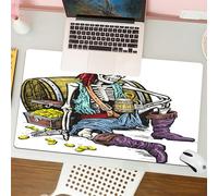 QRFASFZO Tapis de Souris Gaming - 30x80 cm - Tapis de Souris Esports - Ne Glisse jamais - Couverture complète du Bureau - Pirate, Squelette Pirate avec cruche de bière Coffre au trésor Or Flibustier