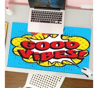 QRFASFZO Tapis de Souris Gaming - 30x80 cm - Tapis de Souris Esports - Ne Glisse jamais - Couverture complète du Bureau - Bonnes Vibrations, Composition Pop Art avec Bulles de Dialogue, Lettres rétro
