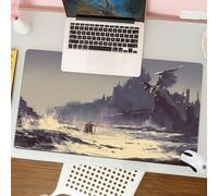 QRFASFZO Tapis de Souris Gaming - 30x80 cm - Tapis de Souris Esports - Ne Glisse jamais - Couverture complète du Bureau - Décor médiéval, Peinture Fantastique d'un Roi Marchant dans la mer Conte Goth