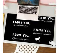 QRFASFZO Tapis de Souris Gaming - 30x80 cm - Tapis de Souris Esports - Ne Glisse jamais - Couverture complète du Bureau - Texte Blanc sur Fond Noir, « Je Pense à toi », « Tu me manques », « J'Ai beso