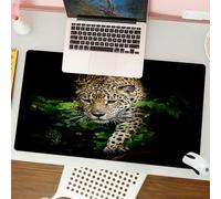 QRFASFZO Tapis de Souris Gaming - 30x80 cm - Tapis de Souris Esports - Ne Glisse jamais - Couverture complète du Bureau - Léopard Animal Sauvage Safari 3D léopard dans la forêt Feuille Verte Fleur im