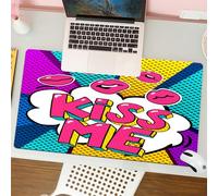 QRFASFZO Tapis de Souris Gaming - 30x80 cm - Tapis de Souris Esports - Ne Glisse jamais - Couverture complète du Bureau - Bulle de Dialogue « Embrasse-Moi ». Message de Style Bande dessinée Pop Art.