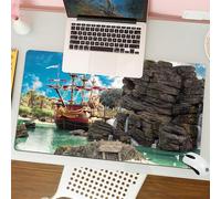 QRFASFZO Tapis de Souris Gaming - 30x80 cm - Tapis de Souris Esports - Ne Glisse jamais - Couverture complète du Bureau - Pirate, Grand Navire Ancien sur Le Rivage Tropical des Caraïbes, île Pirate,