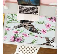 QRFASFZO Tapis de Souris Gaming - 30x80 cm - Tapis de Souris Esports - Ne Glisse jamais - Couverture complète du Bureau - Motif Aquarelle sans Couture avec Hirondelle et Fleur de pêcher