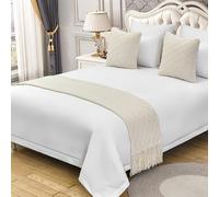 QRGMKL 3PCS Couleur Unie Tricoté Chemin De Lit Couvre-lit Motif Diamant Écharpe De Lit Couverture De Luxe Literie Décor Premium Canapé Serviettes pour Chambre et Hôtel-Beige||260X60cm for 2m Bed