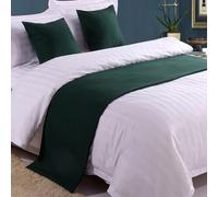 QRGMKL Chemin de lit Premium pour Pied de lit, écharpe de lit de Couleur Unie Couvre-lit en Lin de Coton Décoration de la Maison Protecteur de literie de Chambre-Dark Green||2 Pillowcases(45X45cm)