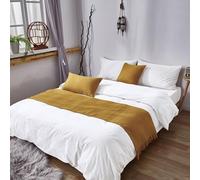 QRGMKL Chemins de lit de Couleur Unie et Coussins Assortis Écharpe de lit Doux Simple Moderne avec Pompon pour Les décorations de literie d’hôtel de Chambre à Coucher-Yellow||210X45cm for 1.5m Bed