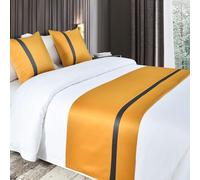 QRGMKL Chemins de lit Doux et Soyeux et Coussins Assortis Écharpe de lit de Couleur Unie Chemin de lit pour Pied de lit Couvre-lit de Couleur contrastée-Gold||210X50cm for 1.5m Bed